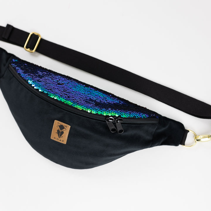 Bauchtasche Pailletten Samt Schwarz Size L