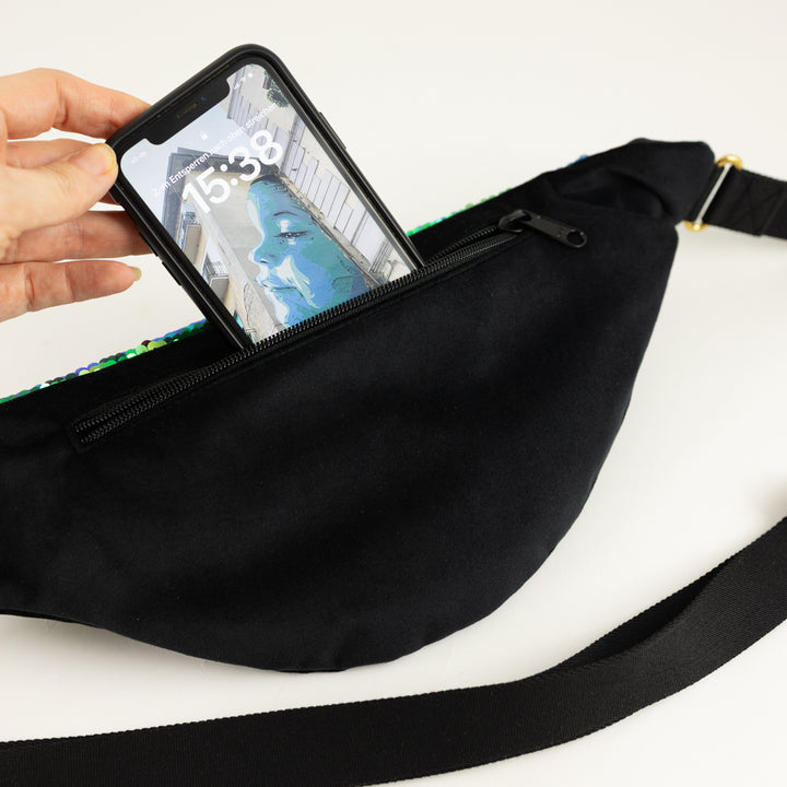 Bauchtasche Pailletten Samt Schwarz Size L