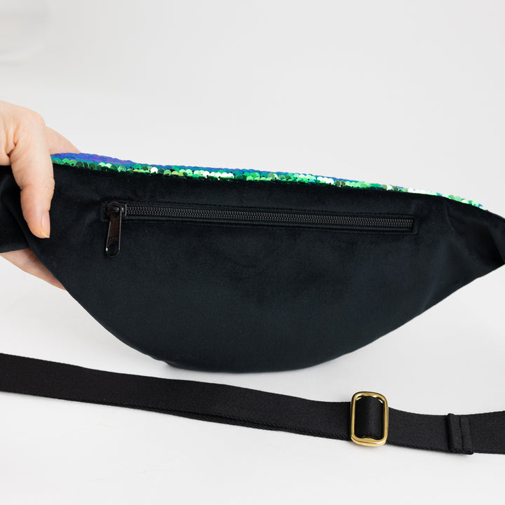 Bauchtasche Pailletten Samt Schwarz Size L