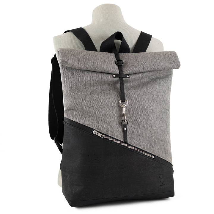 NOAS Rolltop Rucksack Everyday – Size M | mit Laptopfach - Kork Schwarz Canvas Hellgrau