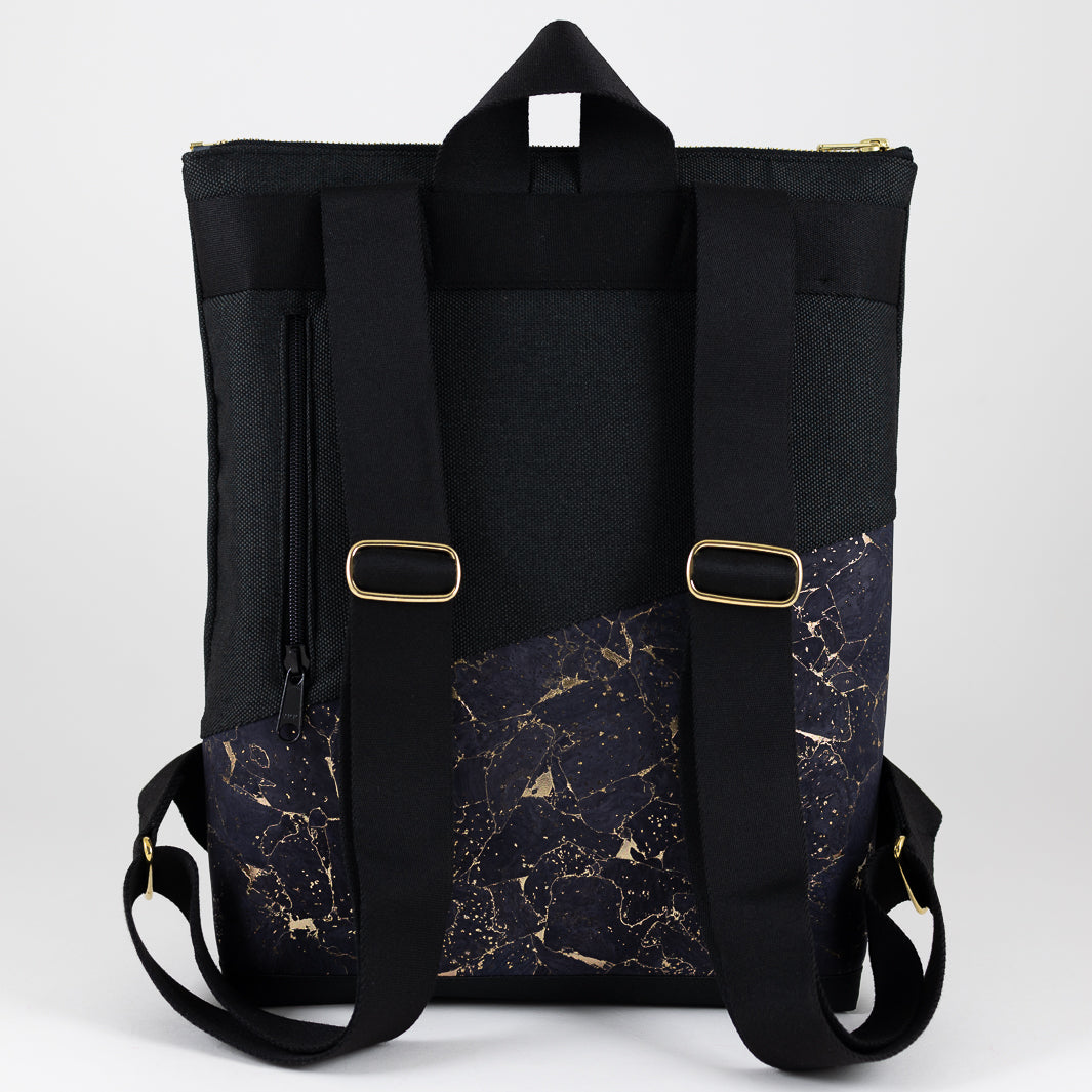 Mini-Rucksack Kork Nachtblau Gold mit Geheimfach