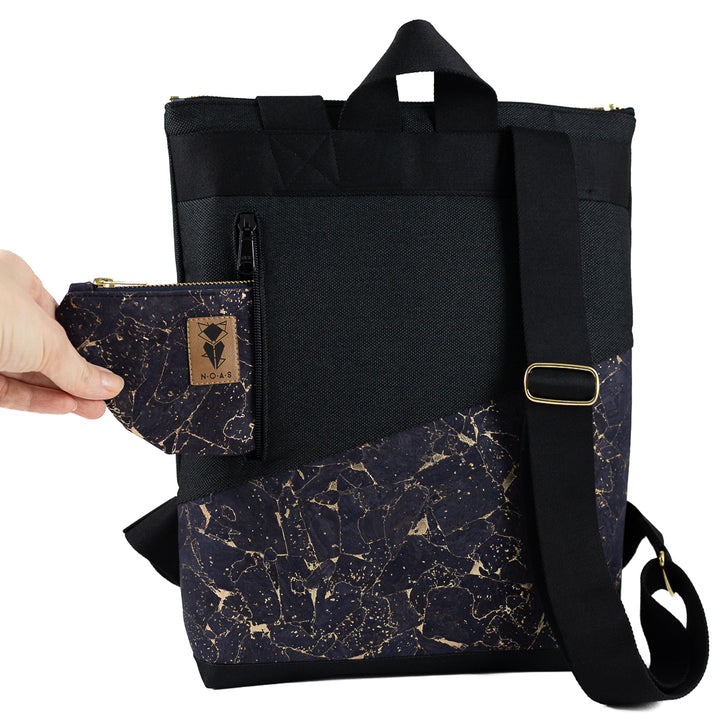 Mini-Rucksack Kork Nachtblau Gold mit Geheimfach