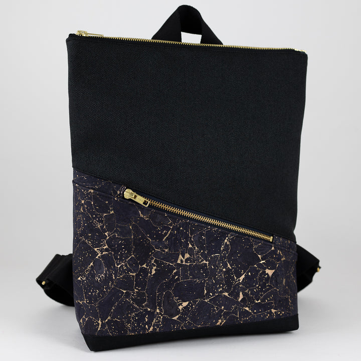 Mini-Rucksack Kork Nachtblau Gold mit Geheimfach