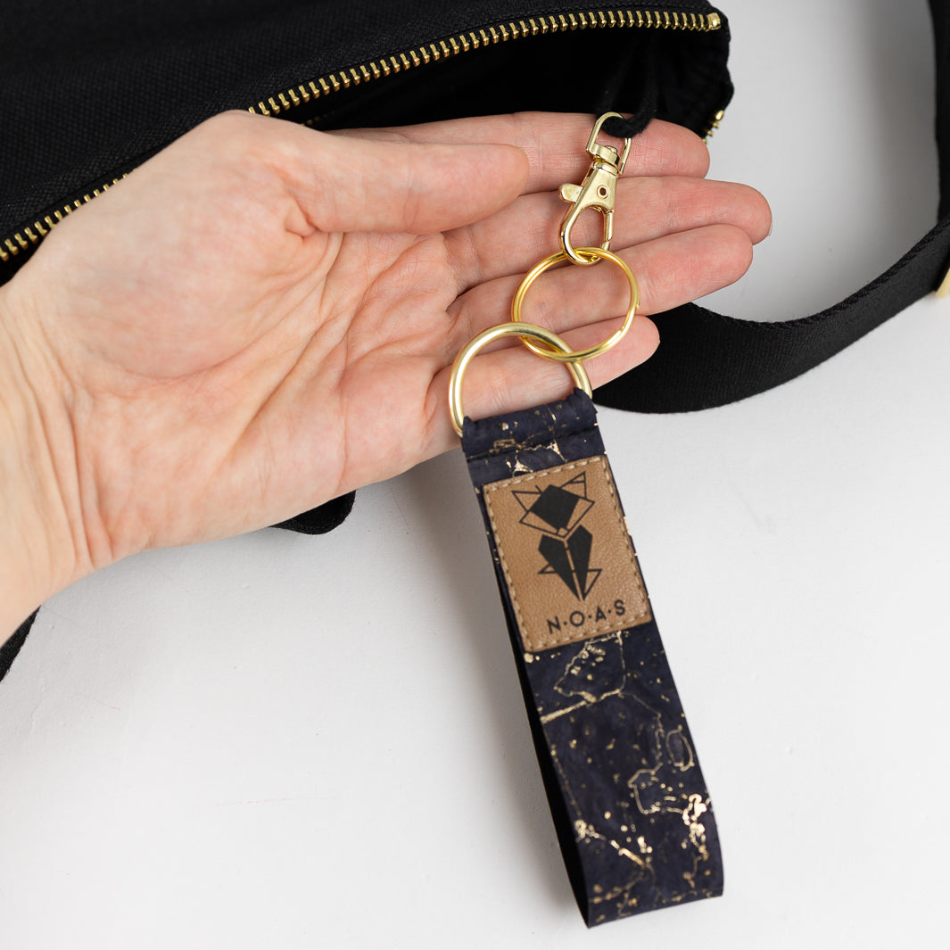 Mini-Rucksack Kork Nachtblau Gold mit Geheimfach