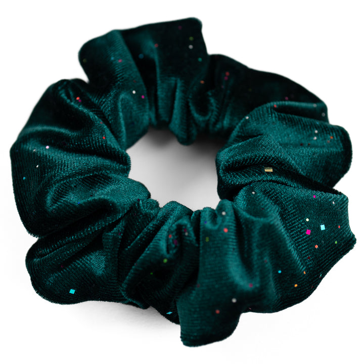 Scrunchie Samt Dunkelgrün mit buntem Glitzer
