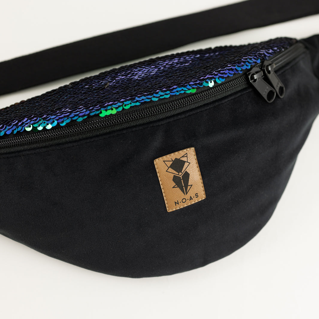 Bauchtasche Pailletten Samt Schwarz Size L