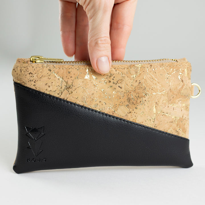 Mini-Geldbörse Kork Natur Gold mit Kartenfächern