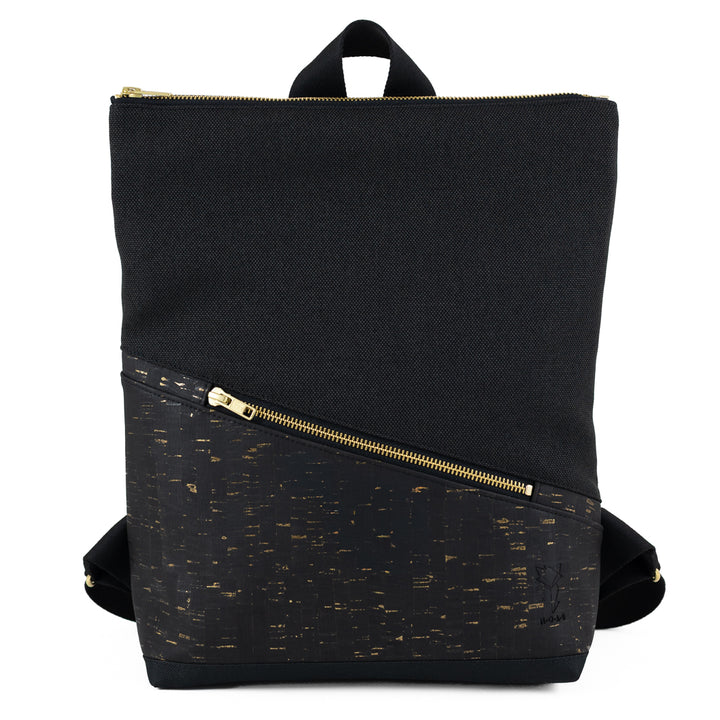 NOAS Mini-Rucksack Kork Schwarz Gold Canvas Schwarz – mit Geheimfach