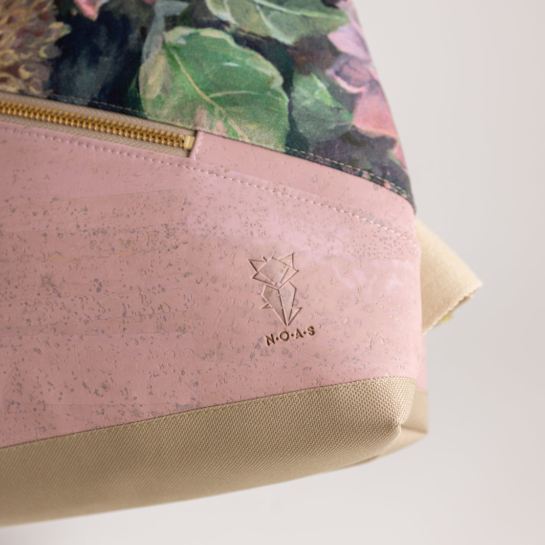 Kleiner Rolltop Rucksack Kork Rosa Spring Blossom mit Geheimfach