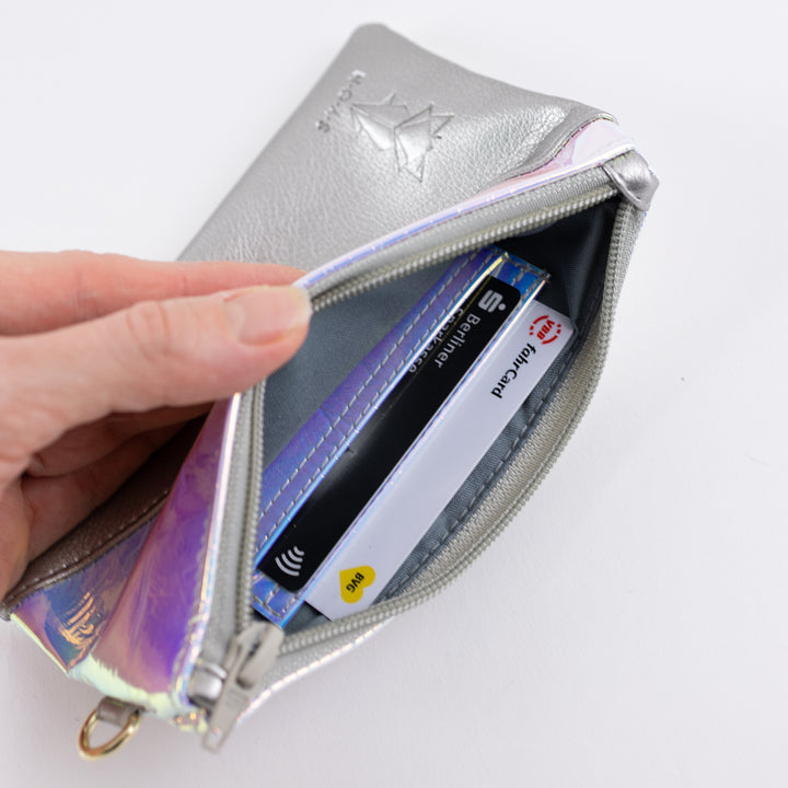 NOAS Mini Wallet – Holo Rainbow Silver with card slots
