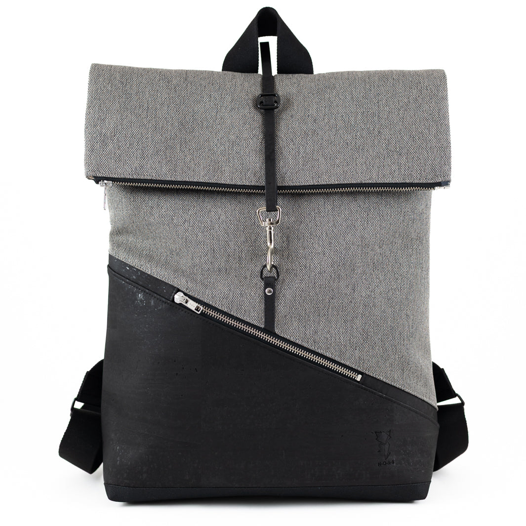 NOAS Rolltop Rucksack Everyday – Size M | mit Laptopfach - Kork Schwarz Canvas Hellgrau