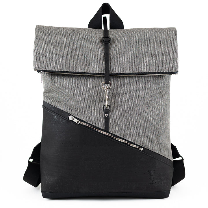 NOAS Rolltop Rucksack Everyday – Size M | mit Laptopfach - Kork Schwarz Canvas Hellgrau