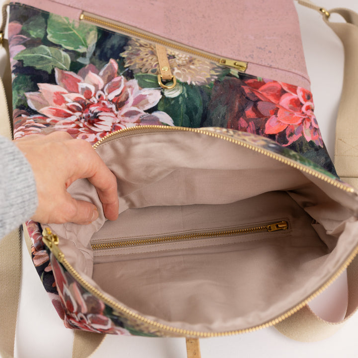 Kleiner Rolltop Rucksack Kork Rosa Spring Blossom mit Geheimfach
