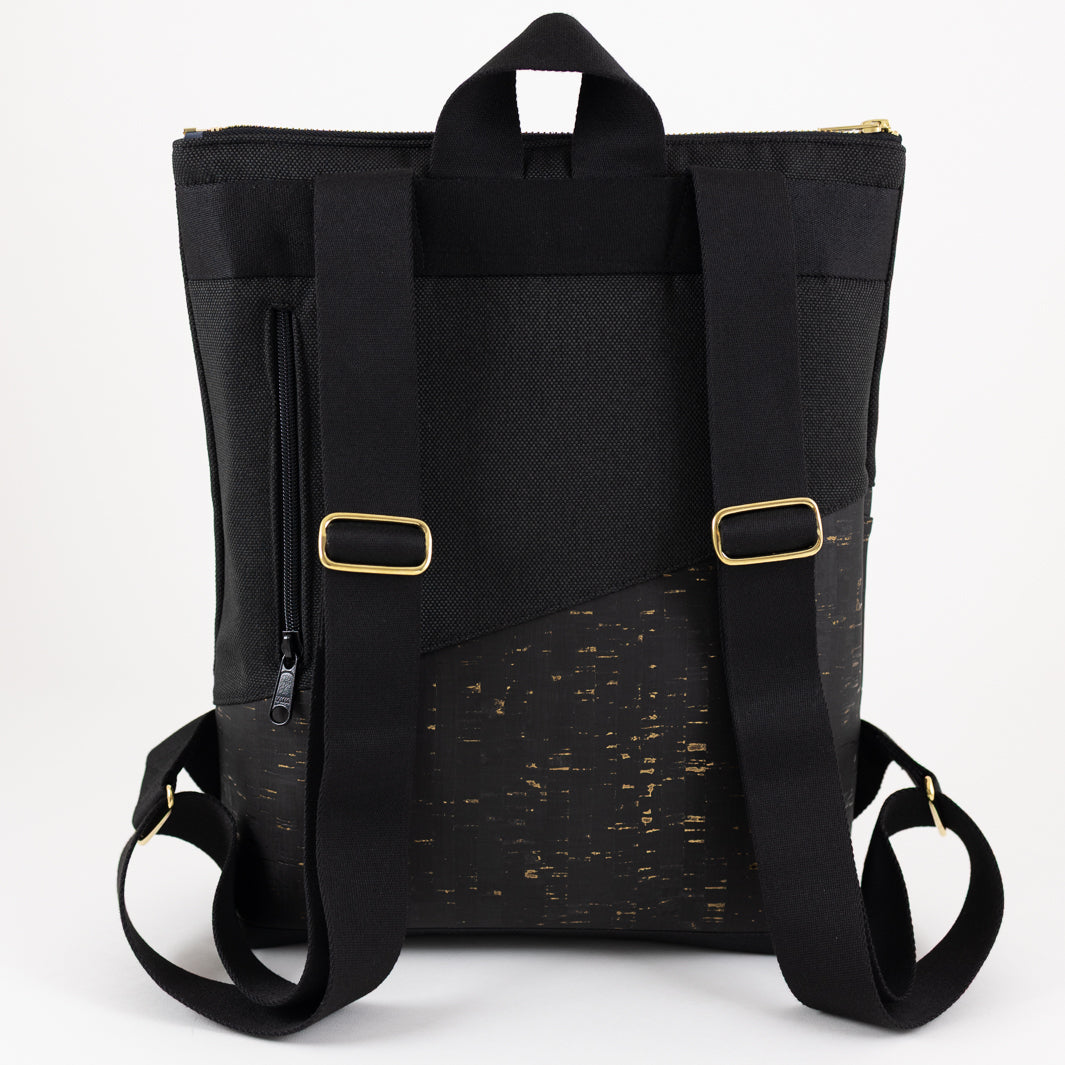 NOAS Mini-Rucksack Kork Schwarz Gold Canvas Schwarz – mit Geheimfach