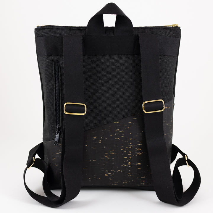 NOAS Mini-Rucksack Kork Schwarz Gold Canvas Schwarz – mit Geheimfach