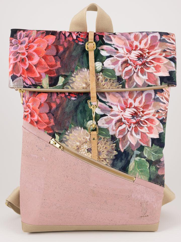 Kleiner Rolltop Rucksack Kork Rosa Spring Blossom mit Geheimfach