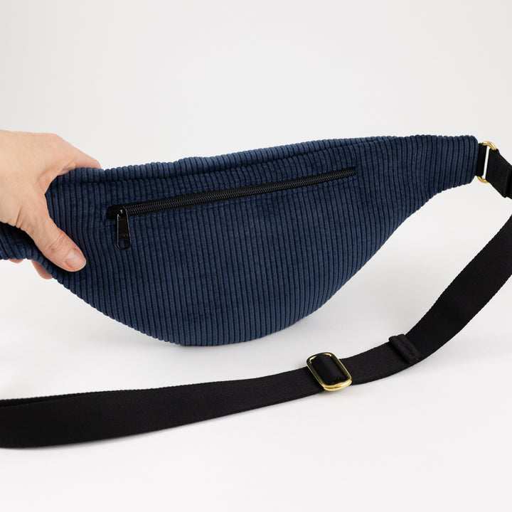 NOAS Cord Fanny Pack Dark Blue - Size L with zipper pocket