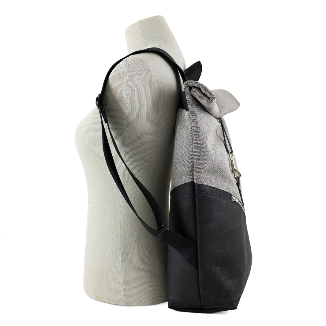NOAS Rolltop Rucksack Everyday – Size M | mit Laptopfach - Kork Schwarz Canvas Hellgrau