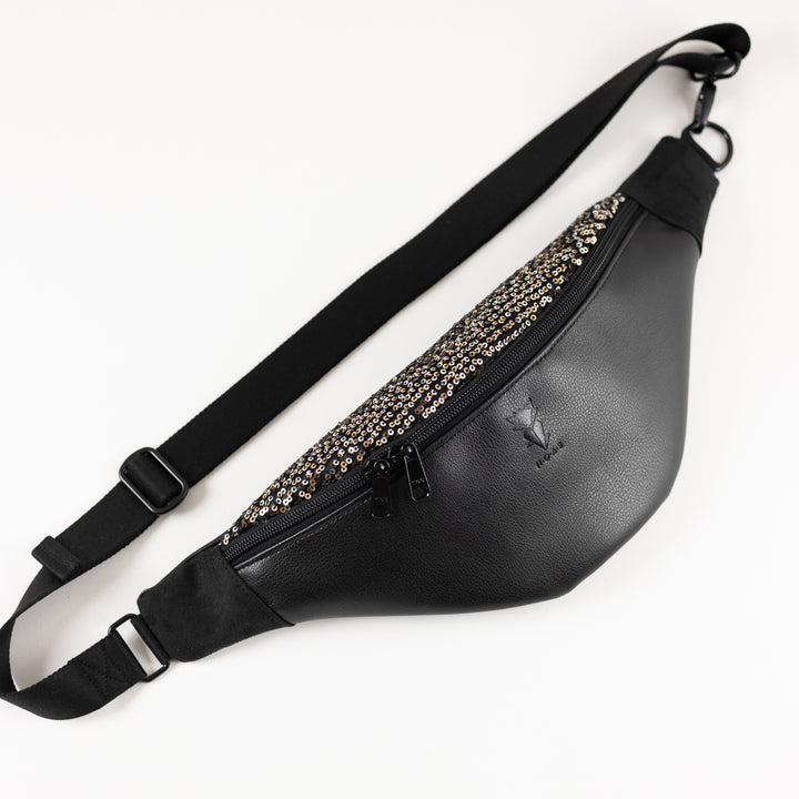 Bauchtasche Silvester Pailetten Silber Gold Schwarz Size L