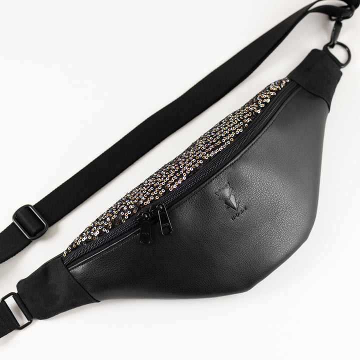 Bauchtasche Silvester Pailetten Silber Gold Schwarz Size L