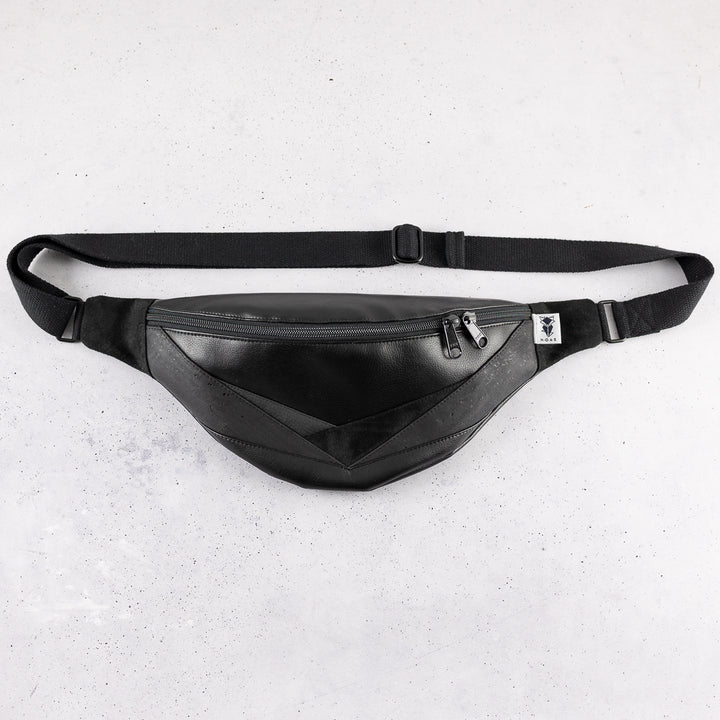 Bauchtasche Dreiecke Kork Schwarz All Black Size L